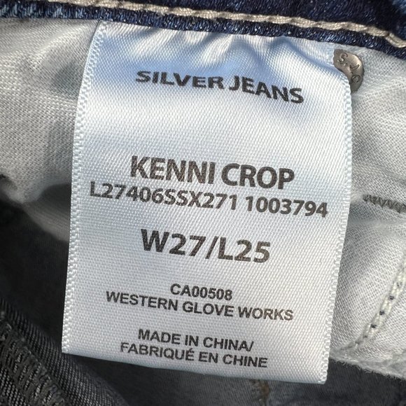 Silver Jeans Women's 27 Kenni Crop Blue Fade Stretch Step Frayed Hem Denim Pants - Picture 7 of 16